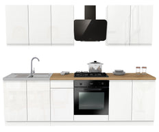 KUCHNIA VARIO 260CM BIAŁY AKRYL POŁYSK/BIAŁY AKRYL POŁYSK C10/BLAT EVOKE BEZ AGD