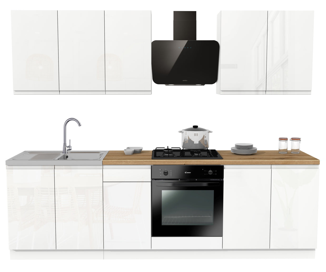 KUCHNIA VARIO 260CM BIAŁY AKRYL POŁYSK/BIAŁY AKRYL POŁYSK C10/BLAT EVOKE Z AGD