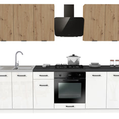 KUCHNIA VARIO 260CM RYFLOWANY ARTISAN/BIAŁY AKRYL POŁYSK C10/BLAT DISTRICT BEZ AGD