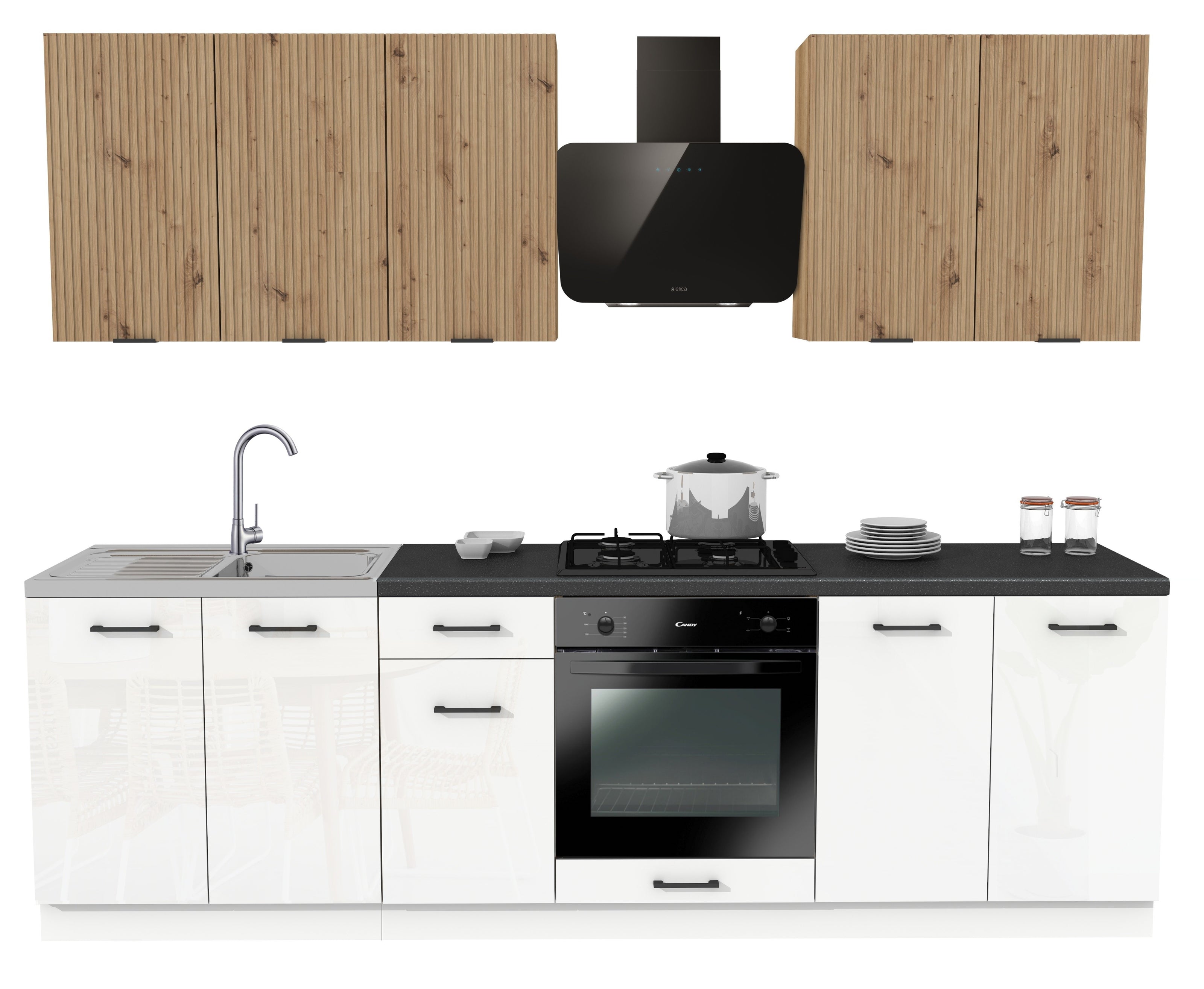 KUCHNIA VARIO 260CM RYFLOWANY ARTISAN/BIAŁY AKRYL POŁYSK C10/BLAT DISTRICT Z AGD