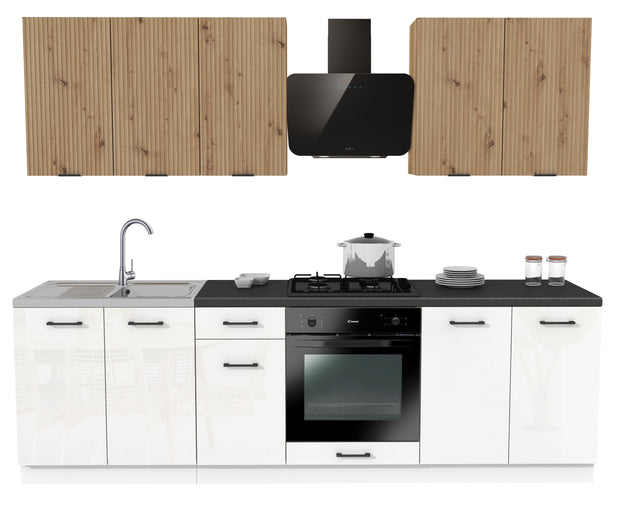 KUCHNIA VARIO 260CM RYFLOWANY ARTISAN/BIAŁY AKRYL POŁYSK C10/BLAT DISTRICT Z AGD