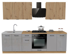 KUCHNIA VARIO 260CM RYFLOWANY ARTISAN/SZARY AKRYL POŁYSK C10/BLAT EVOKE BEZ AGD