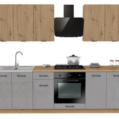 KUCHNIA VARIO 260CM RYFLOWANY ARTISAN/SZARY AKRYL POŁYSK C10/BLAT EVOKE BEZ AGD