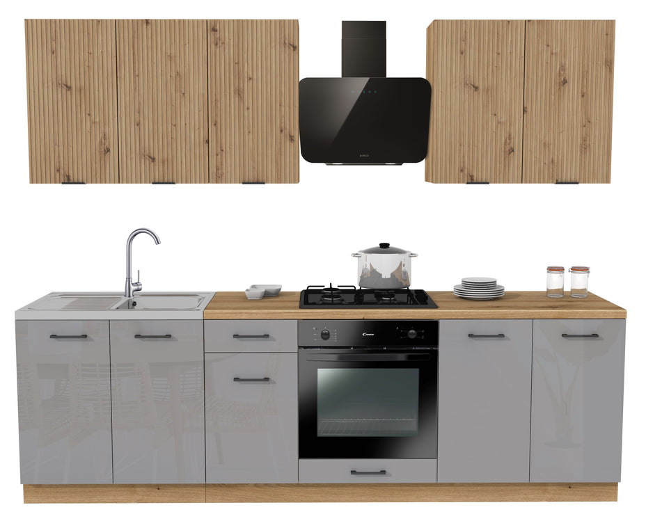 KUCHNIA VARIO 260CM RYFLOWANY ARTISAN/SZARY AKRYL POŁYSK C10/BLAT EVOKE Z AGD