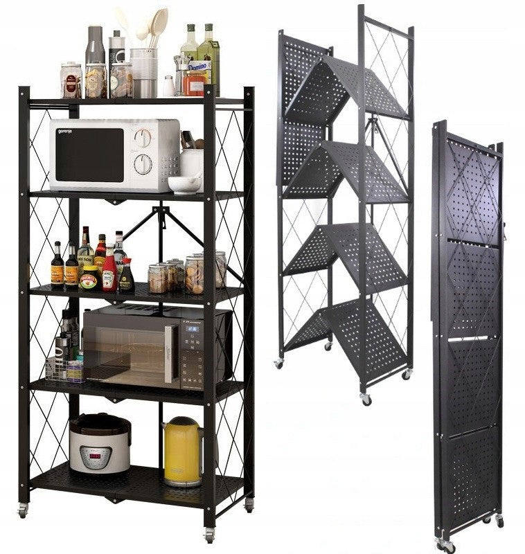 Étagère métallique pliante sur roulettes FS005 — 5 étagères, 50 kg/étagère, 163x72x34 cm