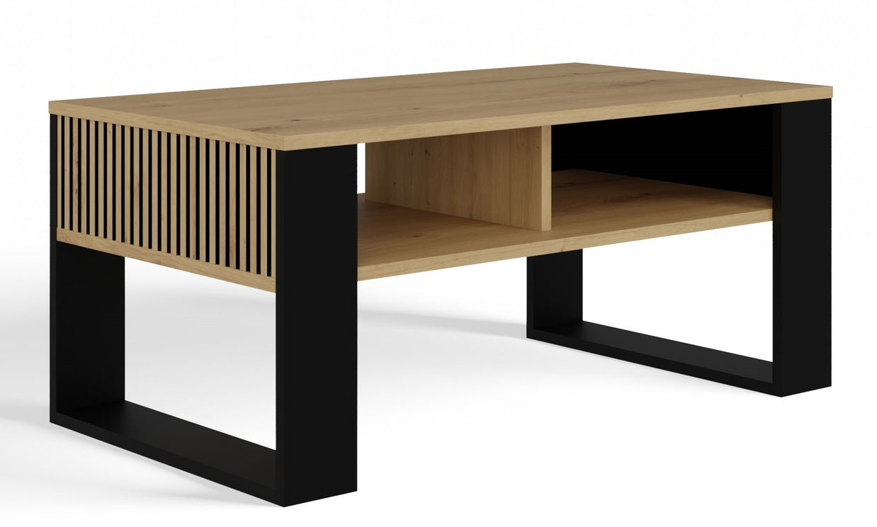 STOLIK KAWOWY ŁAWA MODERN 2P SLIM DĄB ARTISAN CZERŃ LAMELE