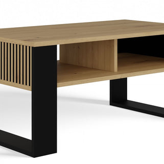 STOLIK KAWOWY ŁAWA MODERN 2P SLIM DĄB ARTISAN CZERŃ LAMELE