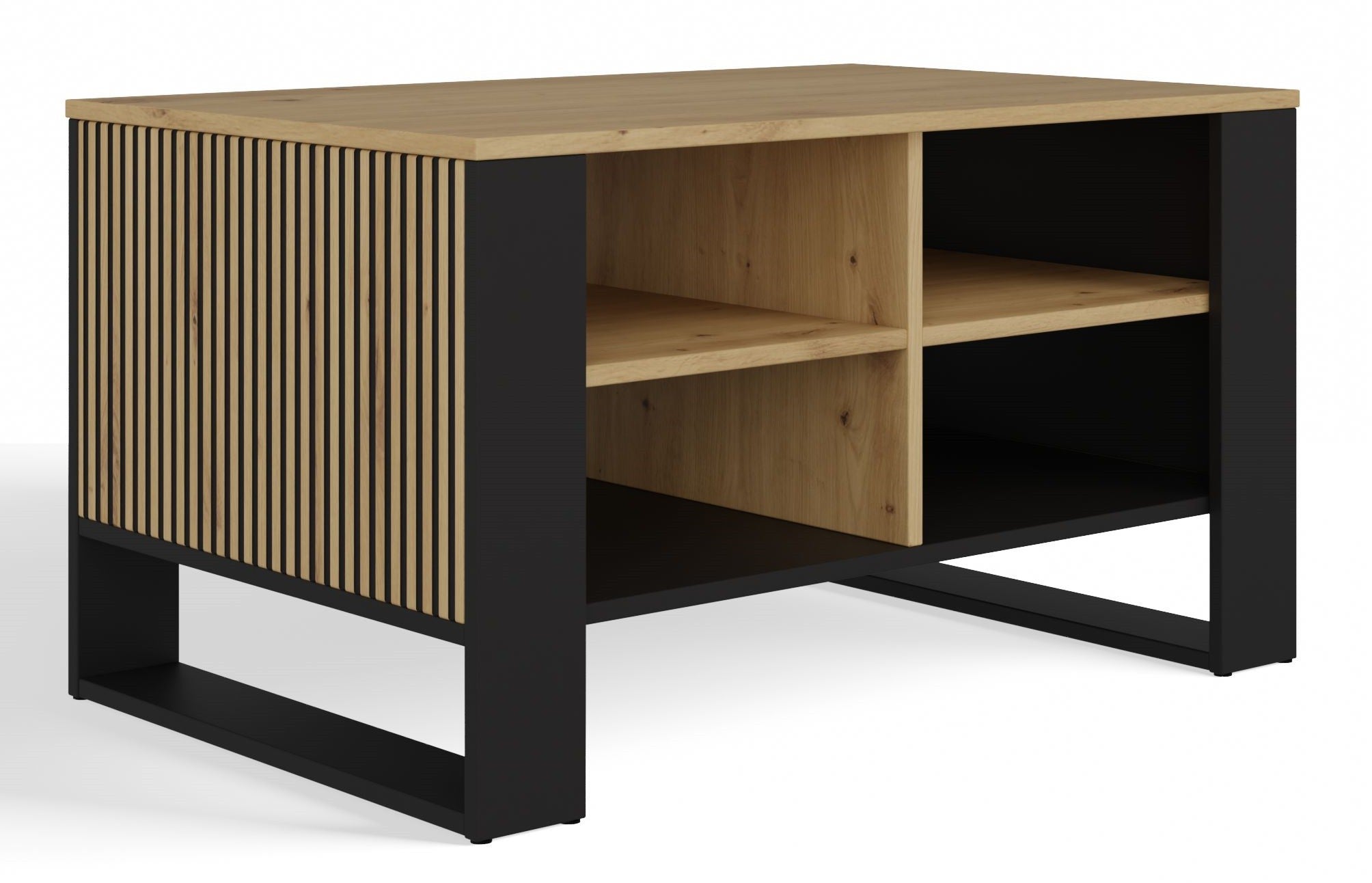 STOLIK KAWOWY ŁAWA MODERN 4P SLIM DĄB ARTISAN CZERŃ FREZY