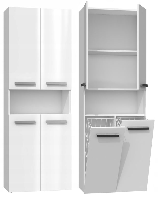 SZAFKA ŁAZIENKOWA REGAŁ SŁUPEK NEL DK 2K KOSZ 60CM BIEL POŁYSK