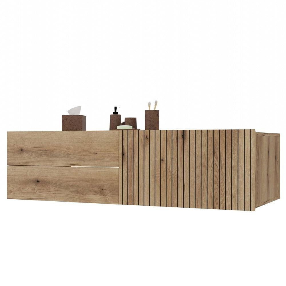 Meuble sous-vasque TIGO 1D2S — Chêne Evoke, façade cannelée, 2 tiroirs