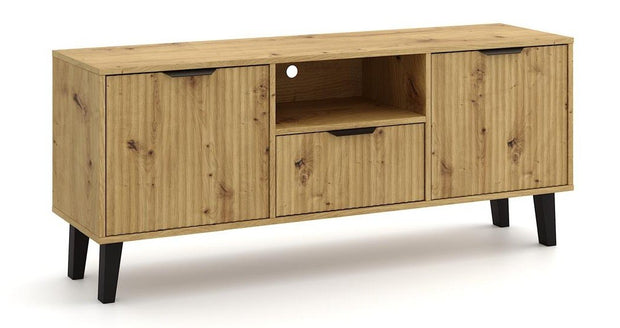SZAFKA RTV SCANDI 2D1S SLIM RYFLOWANE FRONTY DĄB ARTISAN