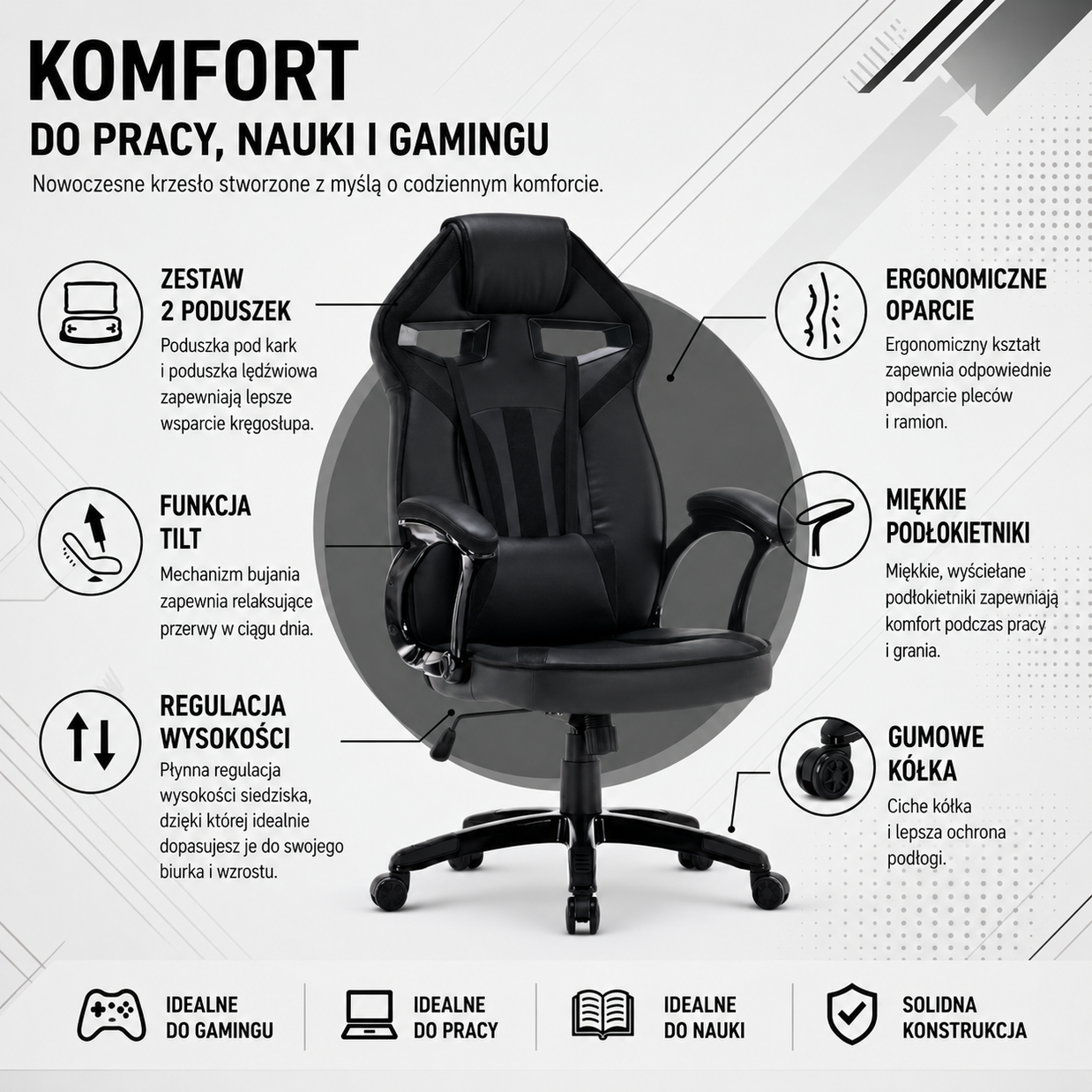FOTEL OBROTOWY GAMINGOWY KRZESŁO DRIFT CZARNY