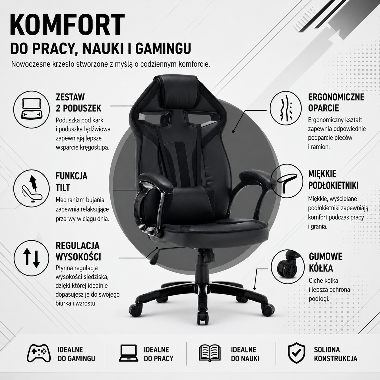 FOTEL OBROTOWY GAMINGOWY KRZESŁO DRIFT CZARNY