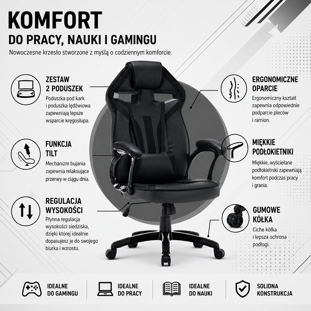 FOTEL OBROTOWY GAMINGOWY KRZESŁO DRIFT CZARNY