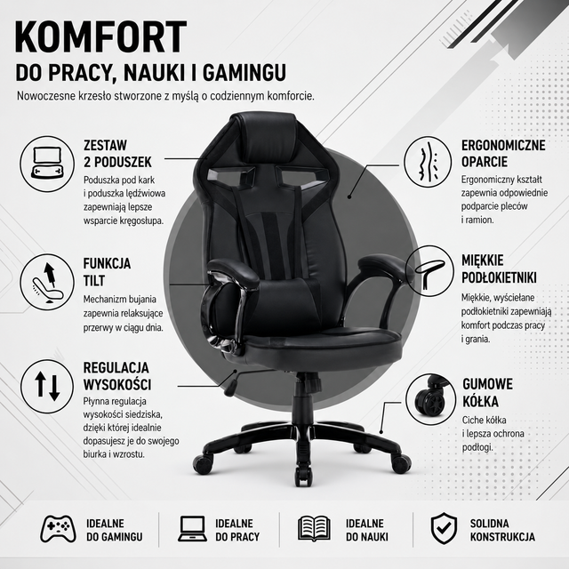 FOTEL OBROTOWY GAMINGOWY KRZESŁO DRIFT CZARNY