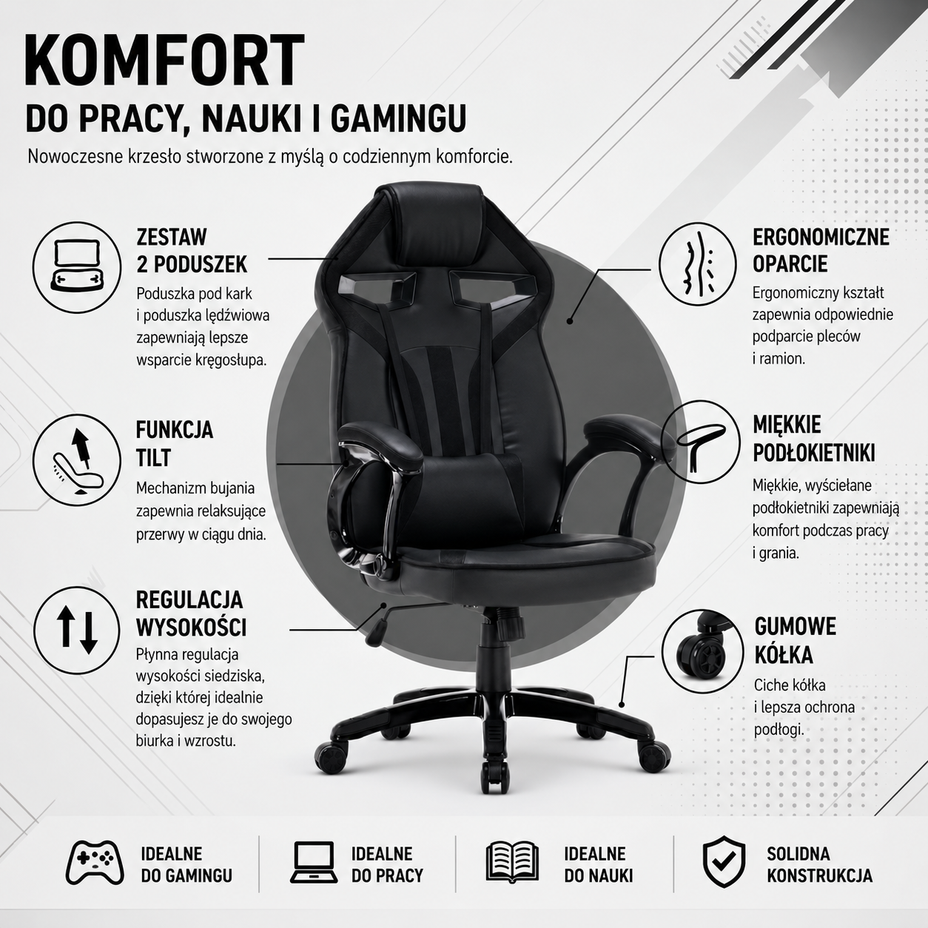 FOTEL OBROTOWY GAMINGOWY KRZESŁO DRIFT CZARNY