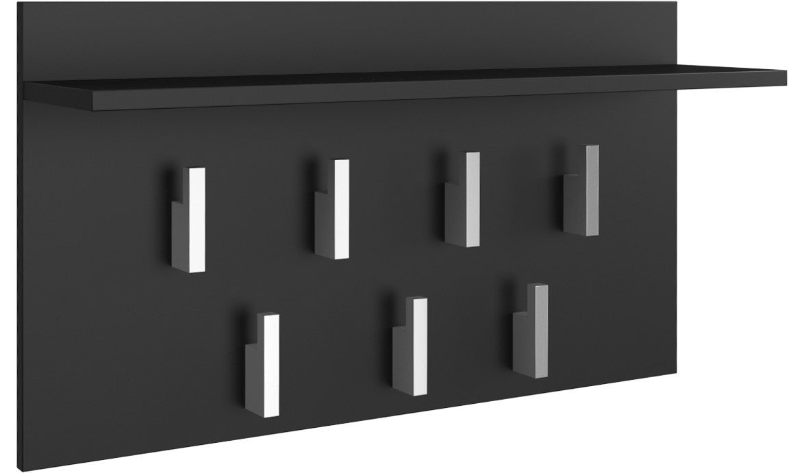 Portemanteau avec étagère 2F — Noir mat, 7 patères, 70x40x20 cm
