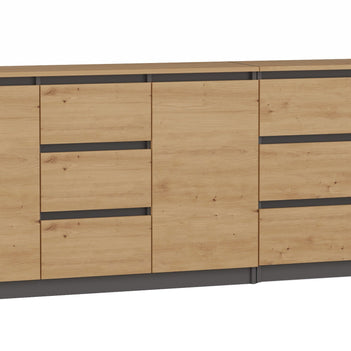 ZESTAW KOMODA COSTA 6 SZUFLAD 3 DRZWI SZAFKA ANTRACYT DĄB ARTISAN