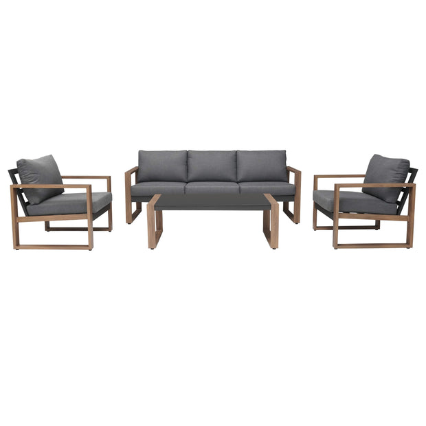 Zestaw Mebli Ogrodowych Jadalnianych DUISBURG Sofa Fotel Stolik ANTRACYT / BRĄZOWY